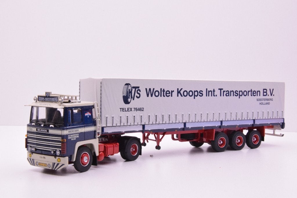Scania 141-V8  '' Wolter Koops ''  Tekno, Hobby en Vrije tijd, Modelauto's | 1:50, Ophalen of Verzenden, Zo goed als nieuw, Bus of Vrachtwagen