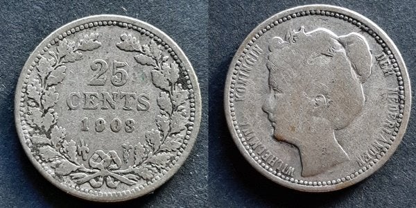 25 cent 1903 Wilhelmina zilver, Verzenden, Koningin Wilhelmina, 25 cent, Zilver
