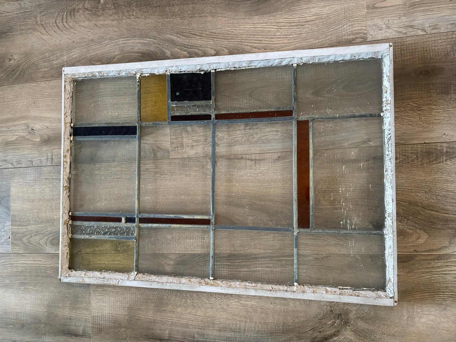 Vintage Glas in Lood Raam - Uniek Design, Ophalen, Gevelraam of Ruit, Gebruikt, Glas in lood