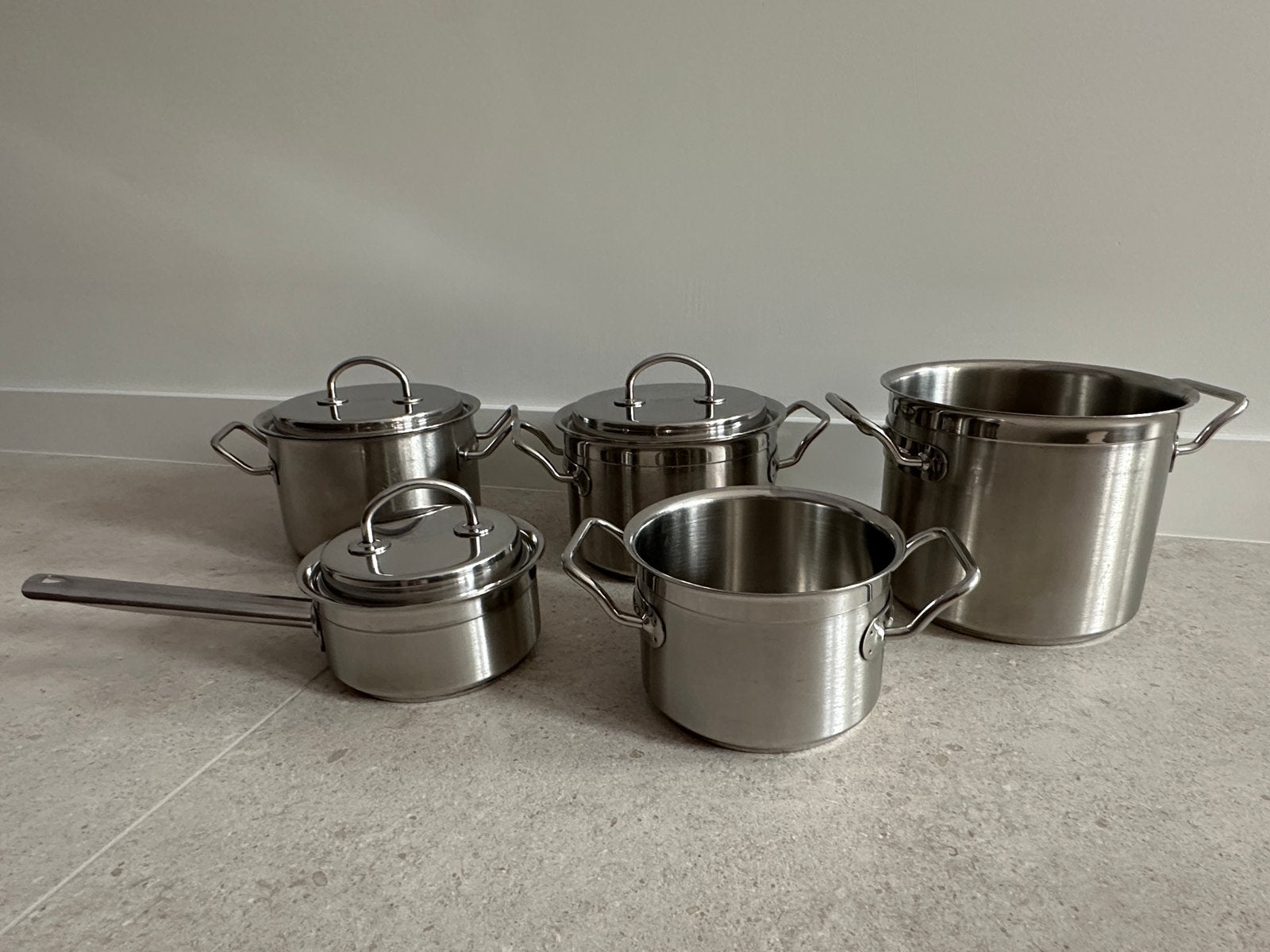 5-delige Silga Milano pannenset - Professionele RVS pannen, Huis en Inrichting, Keuken | Potten en Pannen, Ophalen, Gebruikt, Rvs
