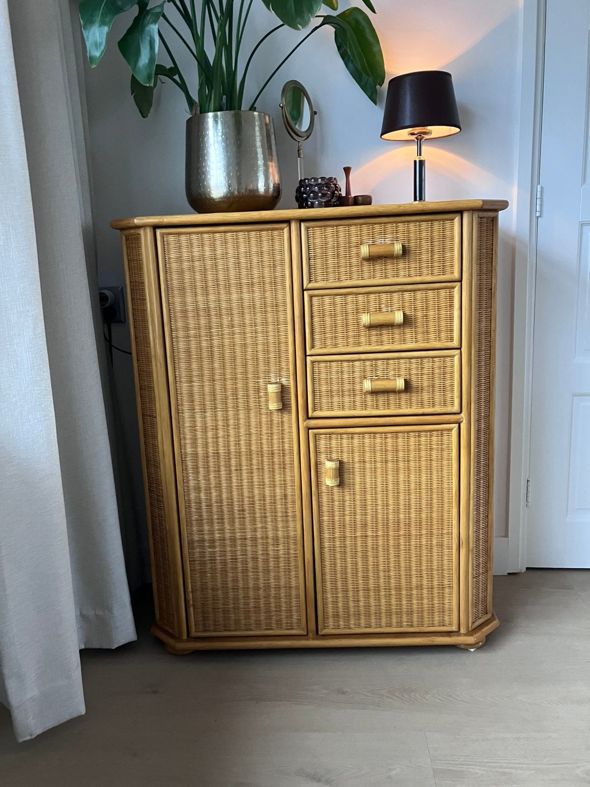 Vintage Rotan & Bamboe Opbergkast / wandmeubel– Boho, Ophalen, Zo goed als nieuw