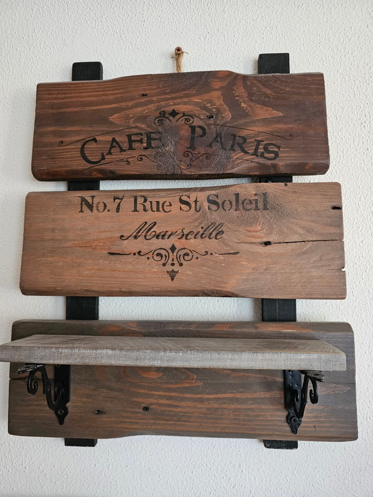 Wanddecoratie met plankje - Cafe Paris & Marseille, Ophalen, Hout, Vintage, Decoratieobject