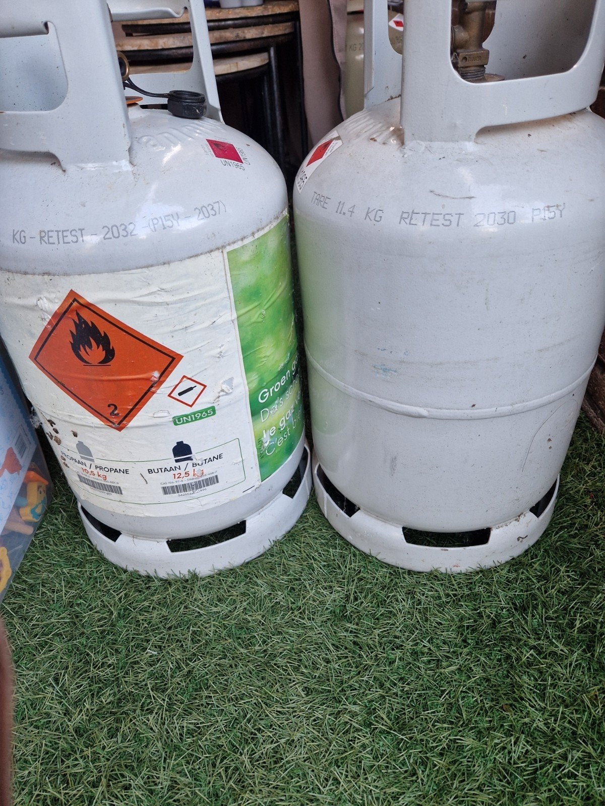 2 Antargaz gasflessen 11.1kg en 11.4kg inhoud, Ophalen, Gebruikt, Antargaz