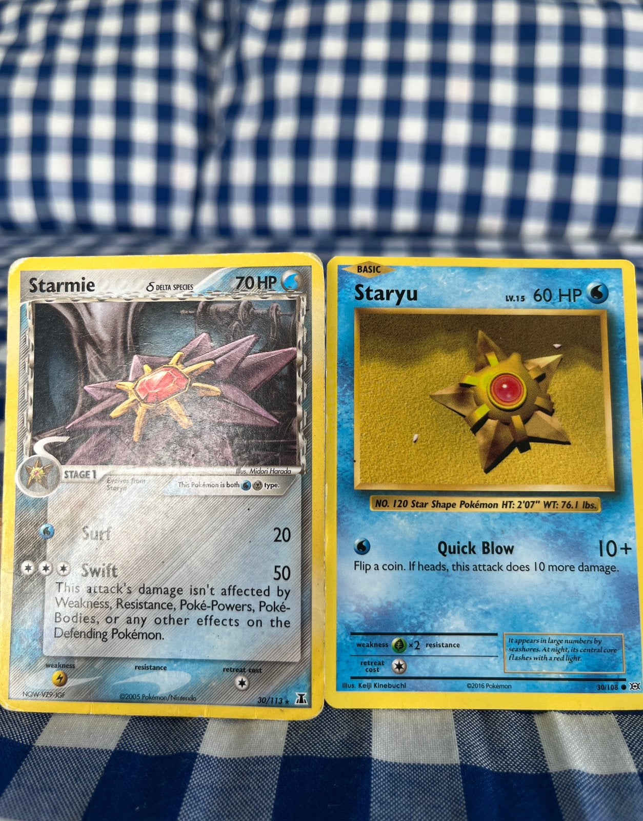Pokémon kaarten starmie (delta species) en staryu, Hobby en Vrije tijd, Verzamelkaartspellen | Pokémon, Ophalen of Verzenden, Gebruikt