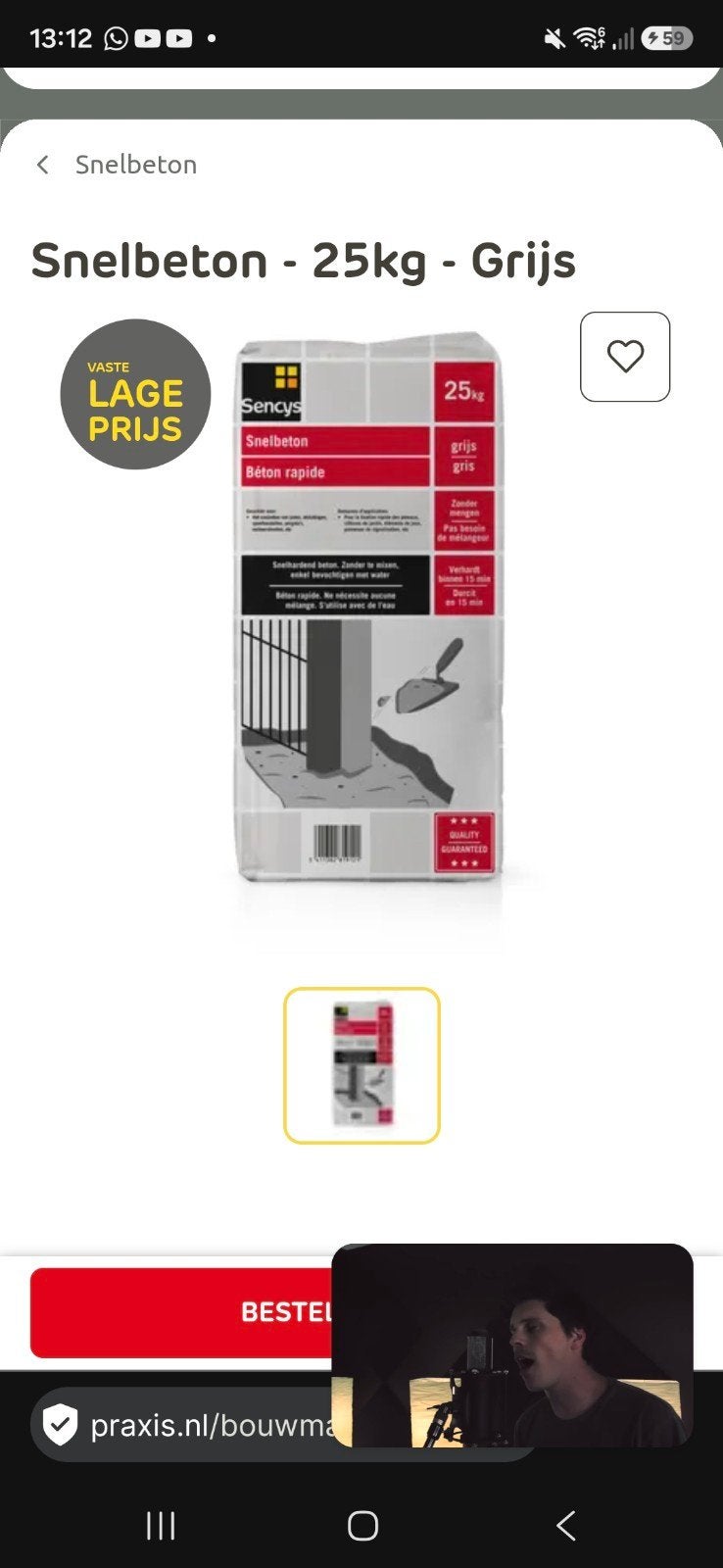 snel beton 25kg 5x, Doe-het-zelf en Verbouw, Ophalen, Nieuw