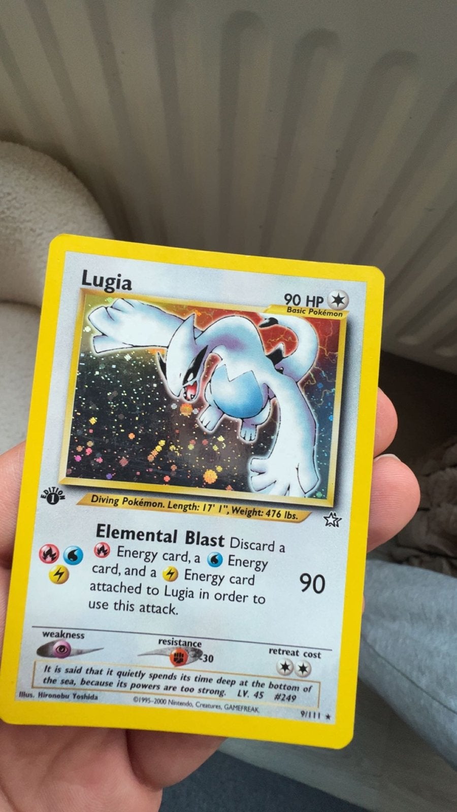 Lugia Neo Genesis 9/111 Holo 1st Edition, Ophalen of Verzenden, Gebruikt, Losse kaart, Foil