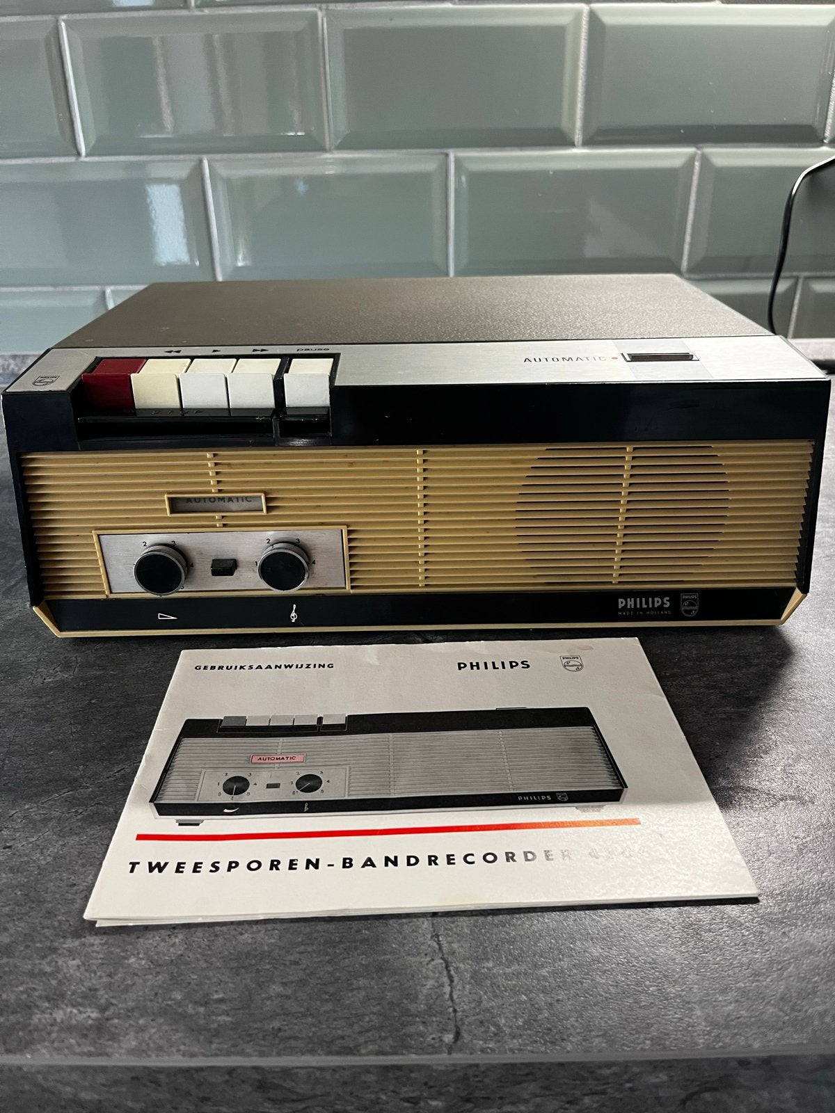 Philips Tweesporen-Bandrecorder 4304 met handleiding, Ophalen, Bandrecorder, Met banden