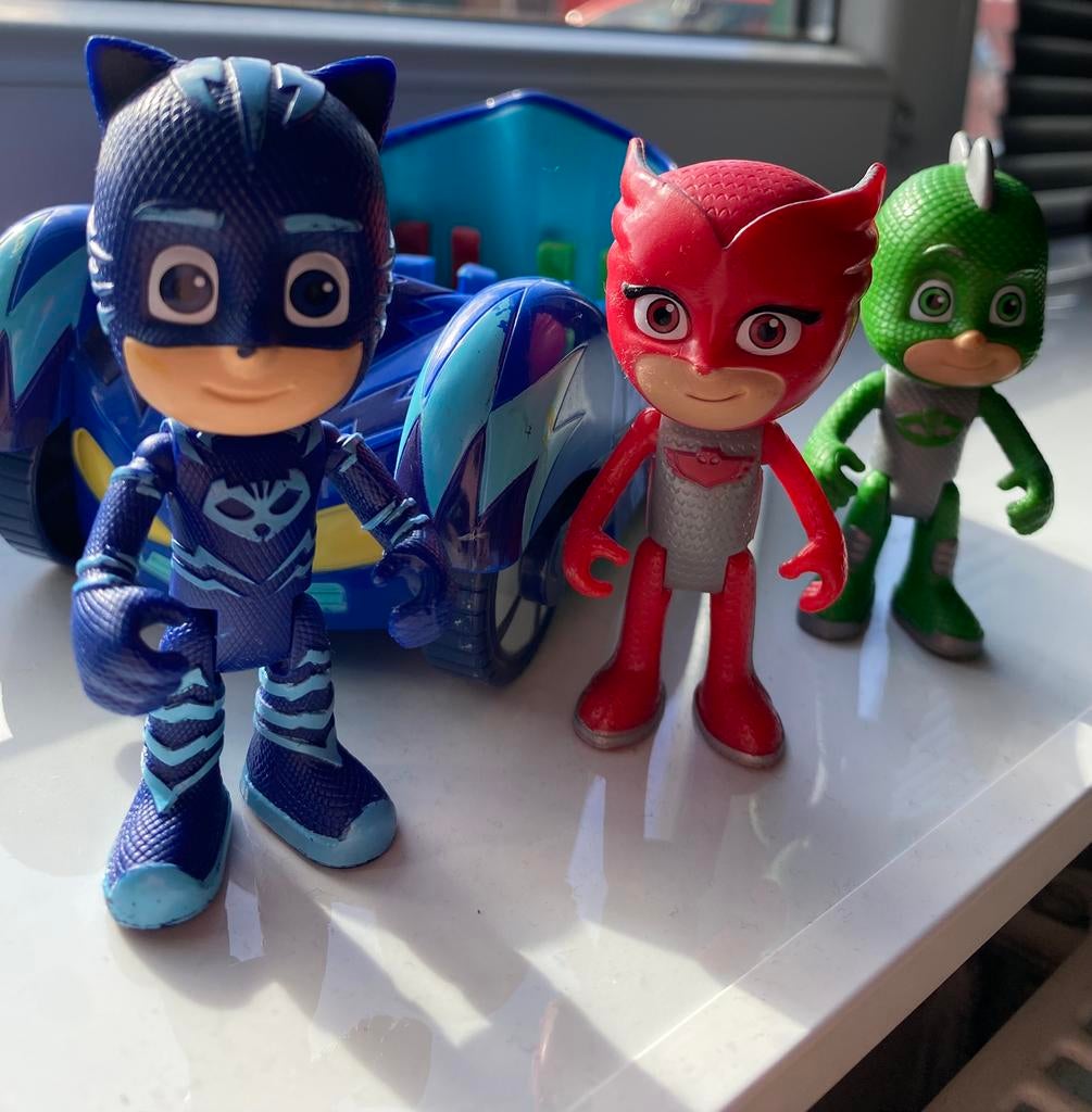 3 PJ Masks helden + Cat-Car, Kinderen en Baby's, Ophalen, Zo goed als nieuw