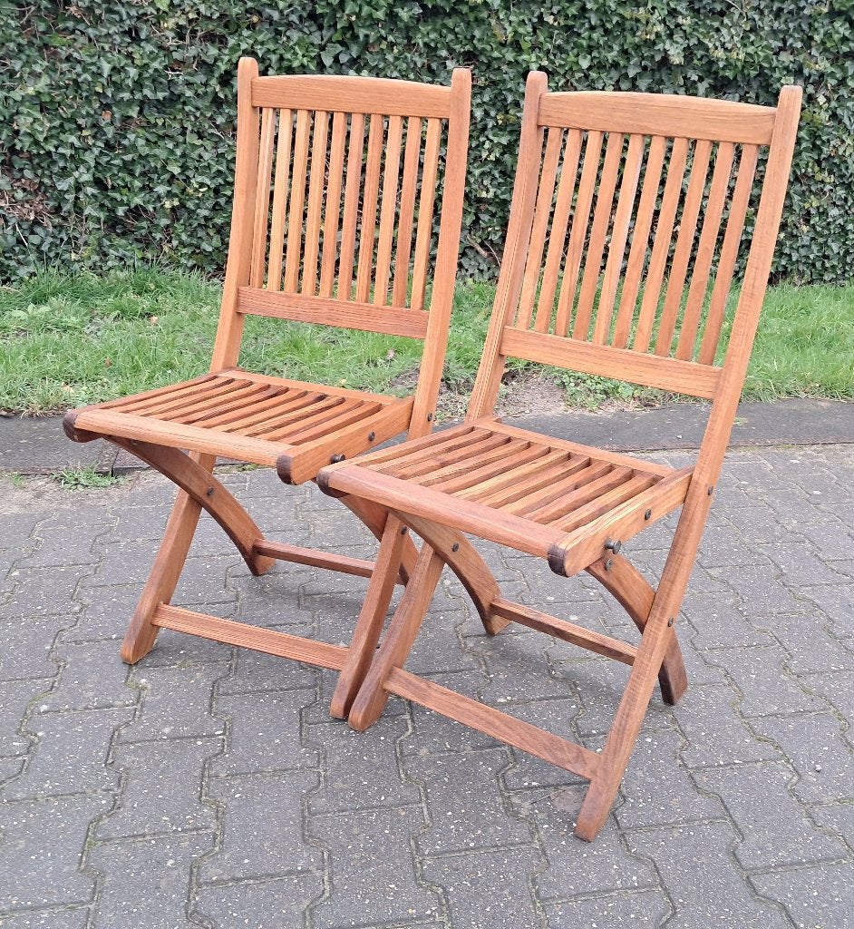 2 Teak & Garden teakhouten bistrostoelen set 1, inklapbaar, Tuin en Terras, Ophalen, Gebruikt, Teakhout, Inklapbaar