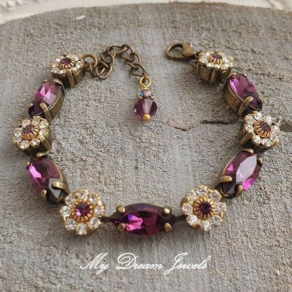 Armband Amy " Amethyst Flower " met Swarovski Crystal, Met kristal, Overige materialen, Overige kleuren, Nieuw