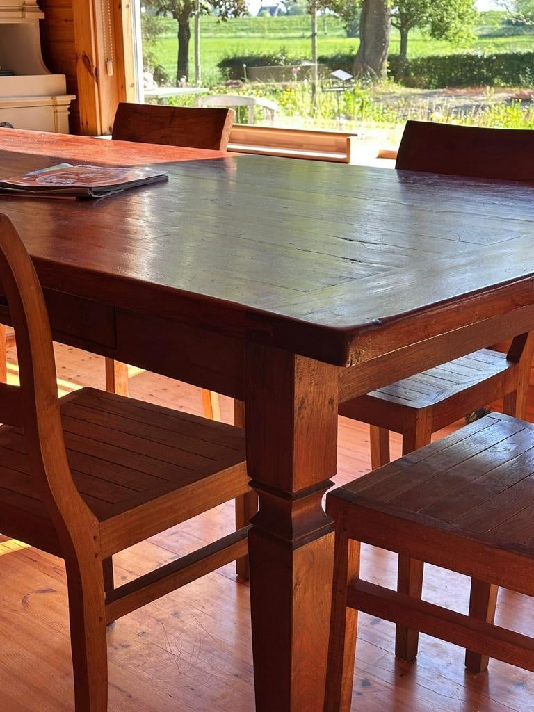 Massief houten eettafel, Ophalen, Gebruikt, 100 tot 150 cm, Klassiek