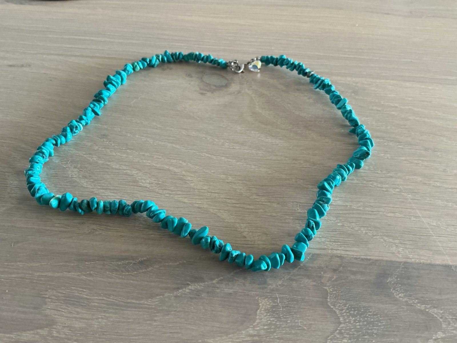 Boho Turkoois Halsketting met Natuursteentjes en Strass Hart, Blauw, Ophalen of Verzenden, Zo goed als nieuw, Steen of Mineraal