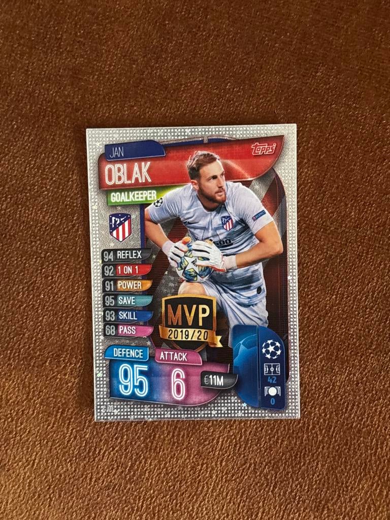 Jan Oblak MVP 2019/20 Topps Match Attax Champions League, Ophalen of Verzenden, Zo goed als nieuw, Losse kaart