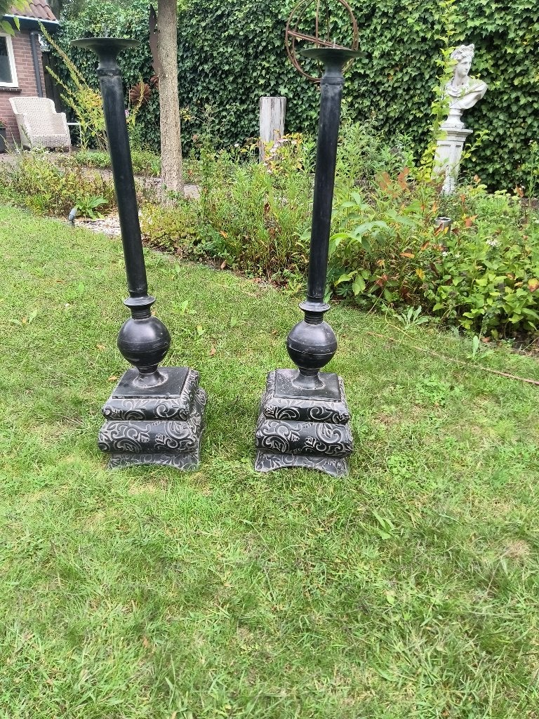 zinken kandelaars brocante, Ophalen, 90 cm, Zwart, Zo goed als nieuw