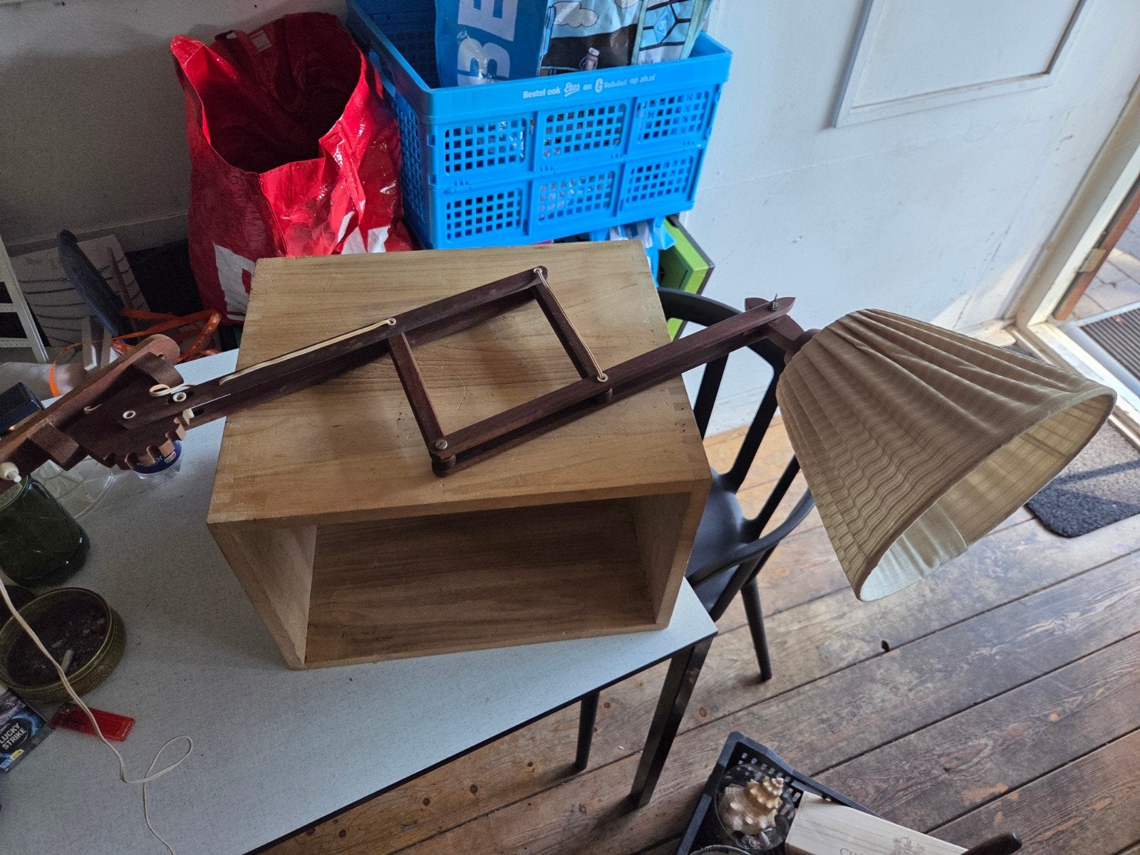 Vintage Roba Patentlamp - Unieke Uitschuifbare Houten Lamp, Ophalen of Verzenden