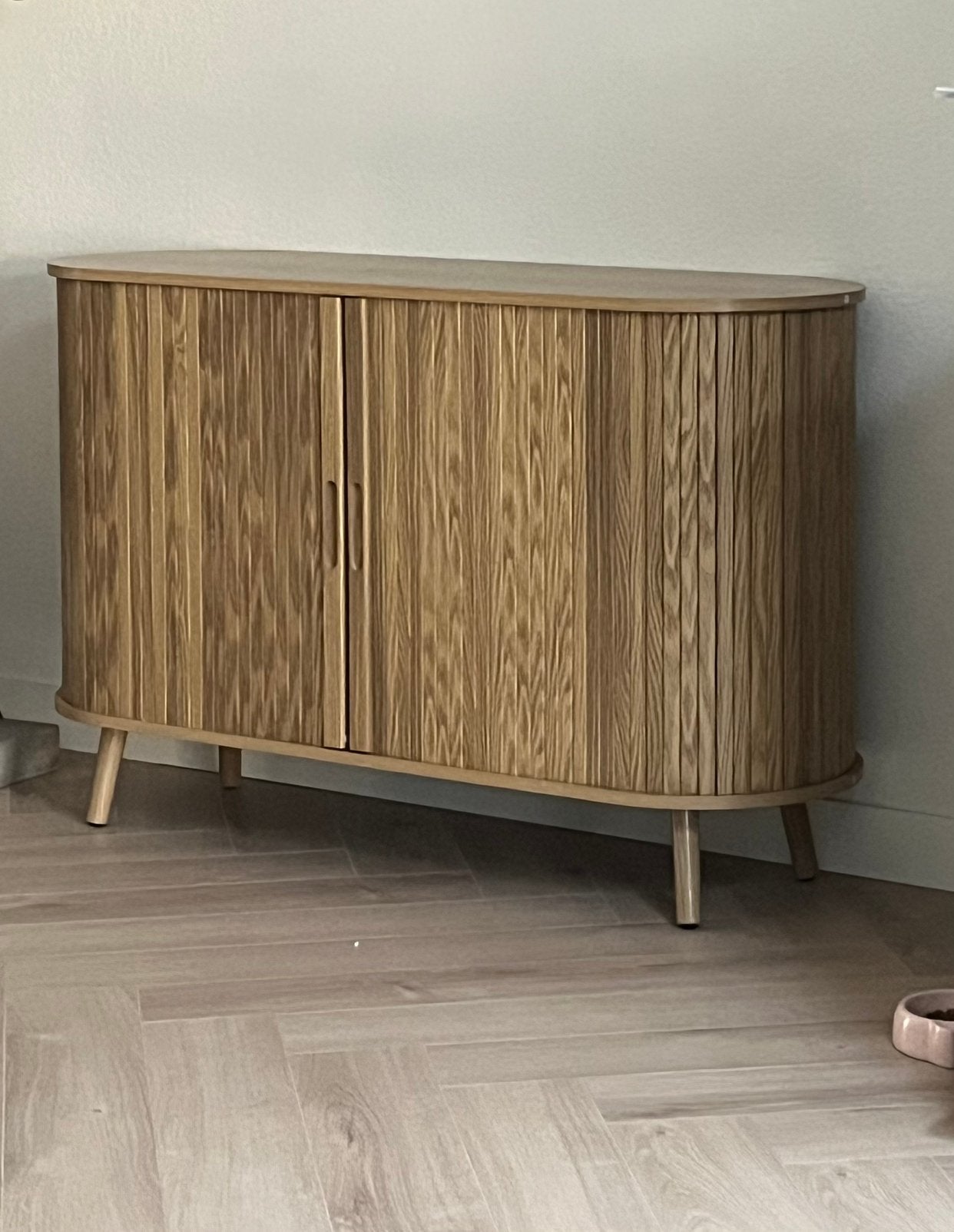 Nieuw dressoir eikenhout design natural met lattenfront, Ophalen, Eikenhout, 100 tot 150 cm, Nieuw