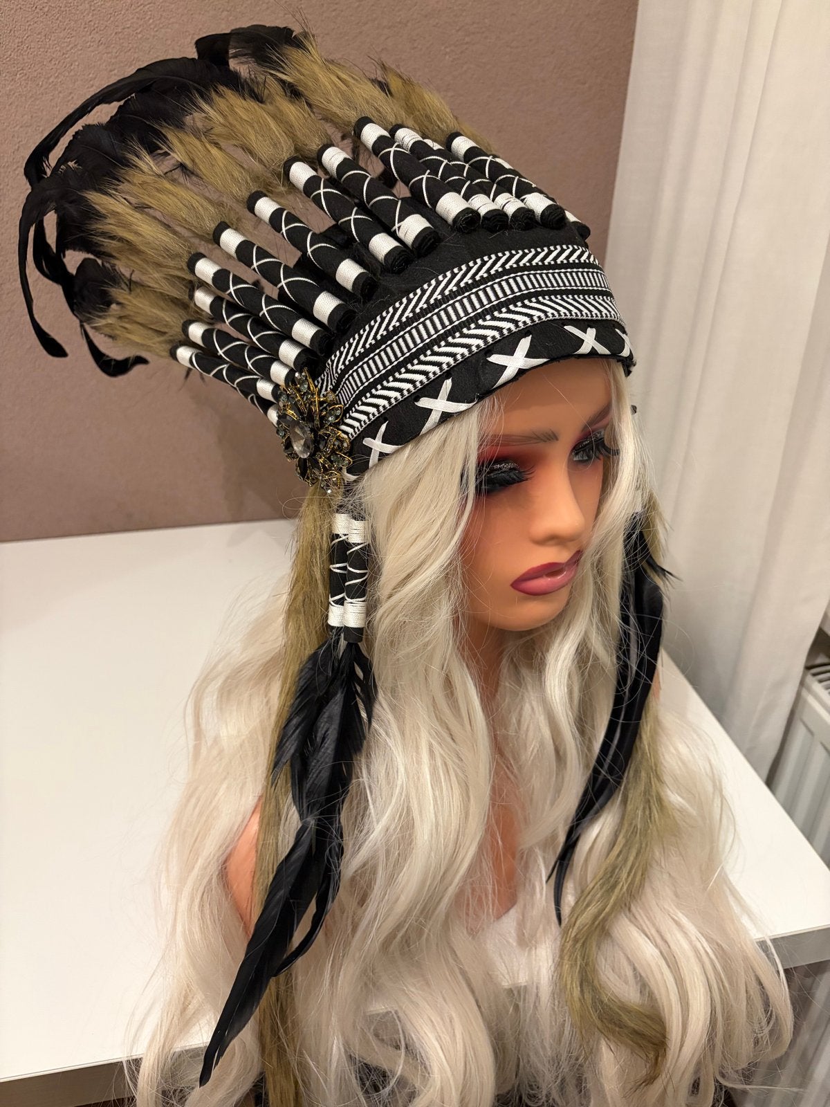 Indianen hoofdtooi met veren en decoratie, Ophalen of Verzenden, Nieuw, Carnaval