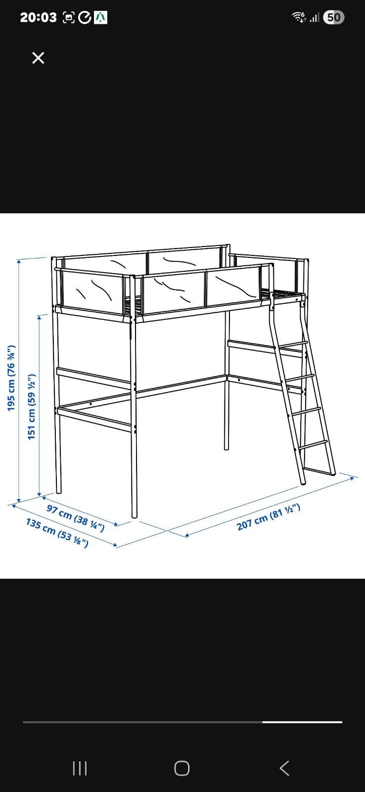 Mooie ikea hoogslaper. Is wit., Ophalen, Eenpersoons, 210 cm, Zo goed als nieuw