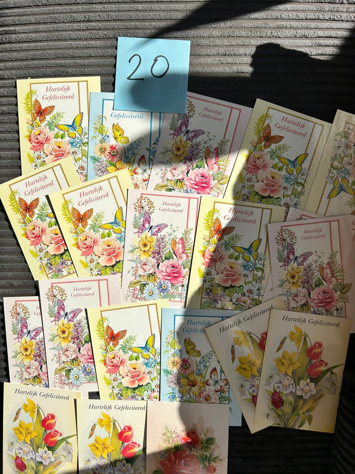 20 oudere geillustreerde bloemen kaarten gefeliciteerd, Ophalen of Verzenden, 1980 tot heden