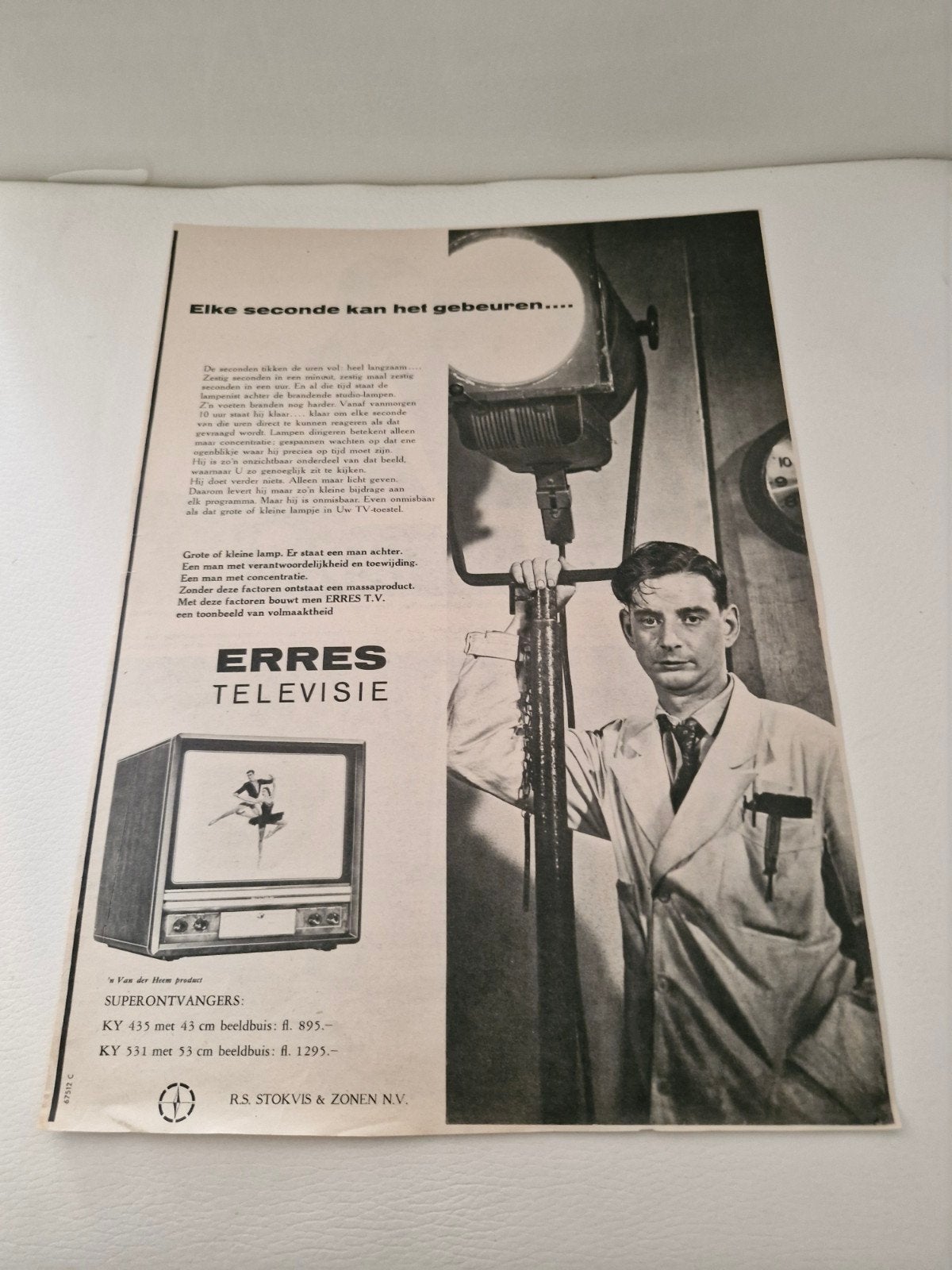 Vintage Erres Televisie Advertentie (32x24 cm), Ophalen of Verzenden