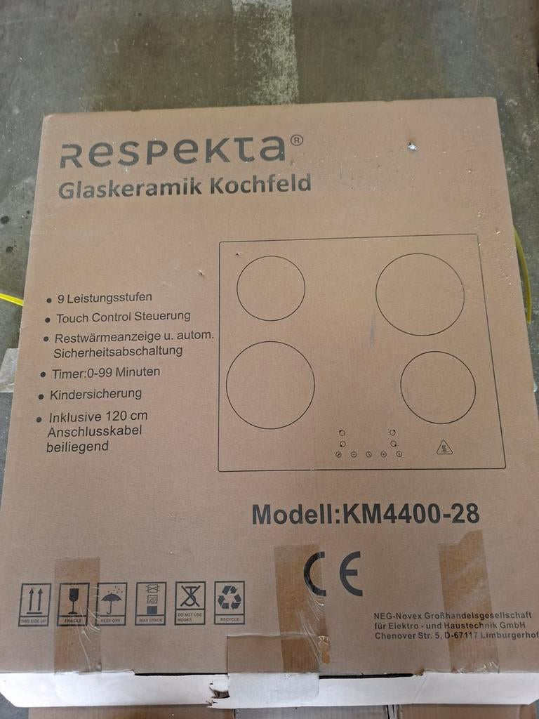 Keramische kookplaat respekta, Witgoed en Apparatuur, Ophalen, Keramisch, Nieuw, 4 kookzones