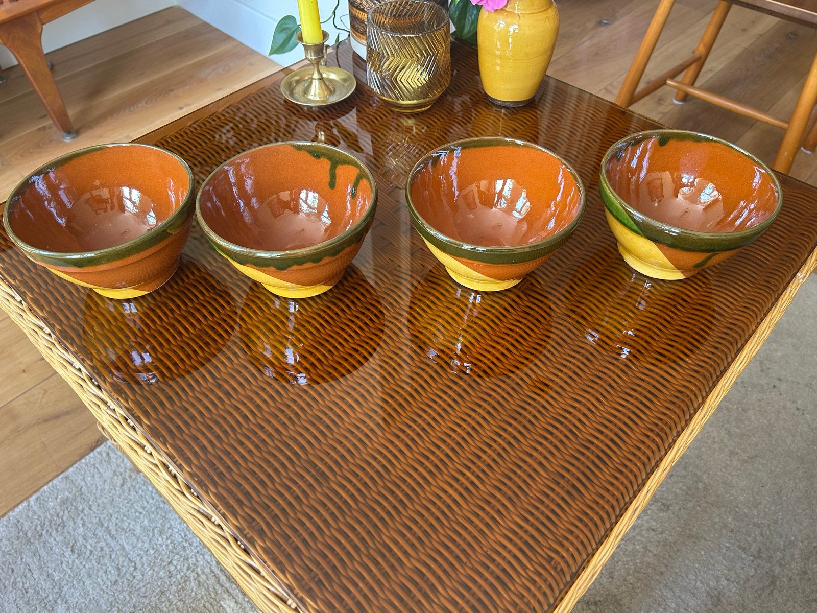 Vintage aardewerk schaaltjes / soepkommen - set van 4, Antiek en Kunst, Ophalen