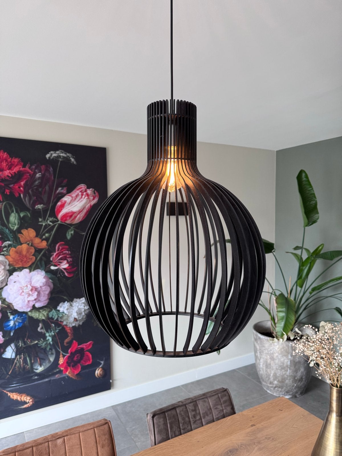 Moderne Zwarte Houten Hanglamp, Ophalen, Zo goed als nieuw, Hout