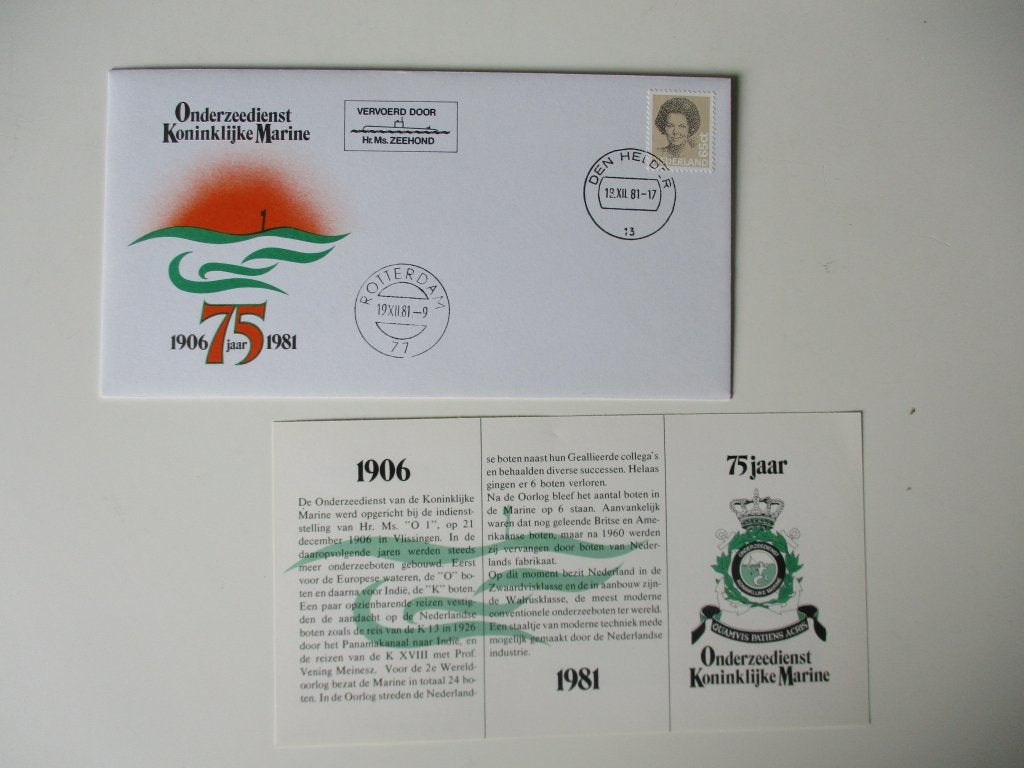 75 Jaar Onderzeedienst Koninklijke Marine Envelop, Postzegels en Munten, Verzenden, Envelop
