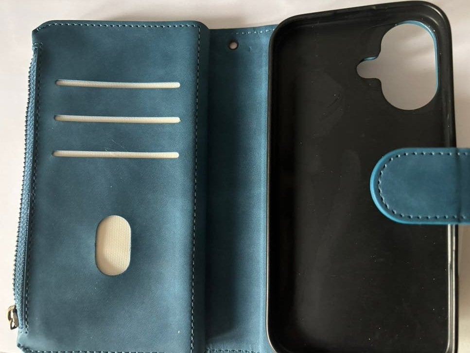 TELEFOONHOES VOOR IPHONE 16 MET EXTRA RITS EXTRA VAKJES foto, Kunststof, IPhone 16, Blauw, Nieuw