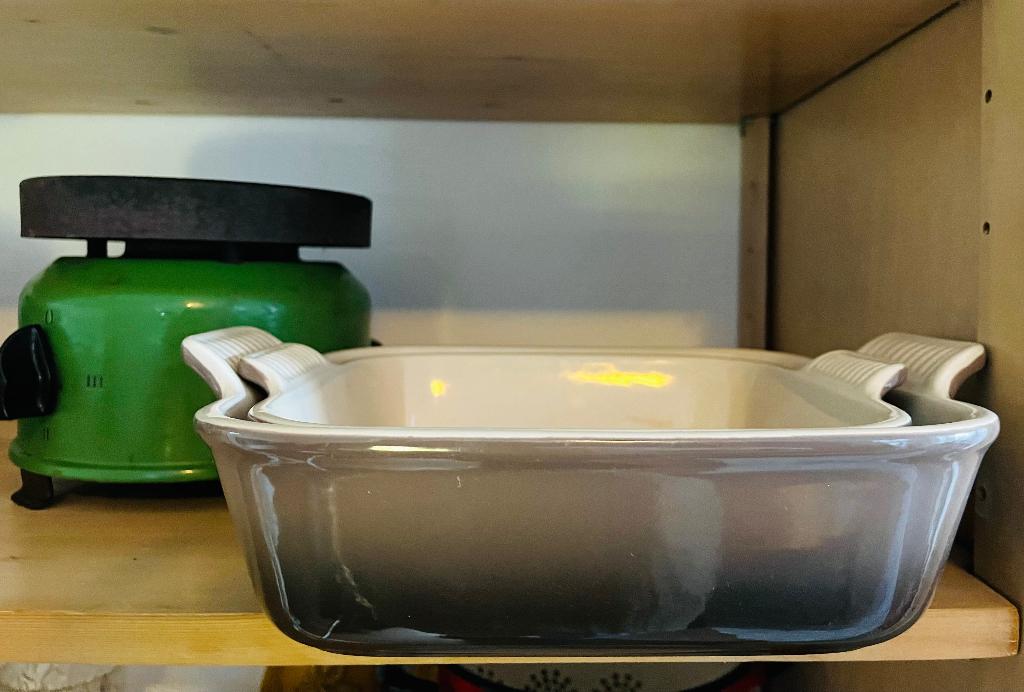 Le creuset set ovenschalen als nieuw, Ophalen, Nieuw, Gietijzer, Koekenpan of Braadpan