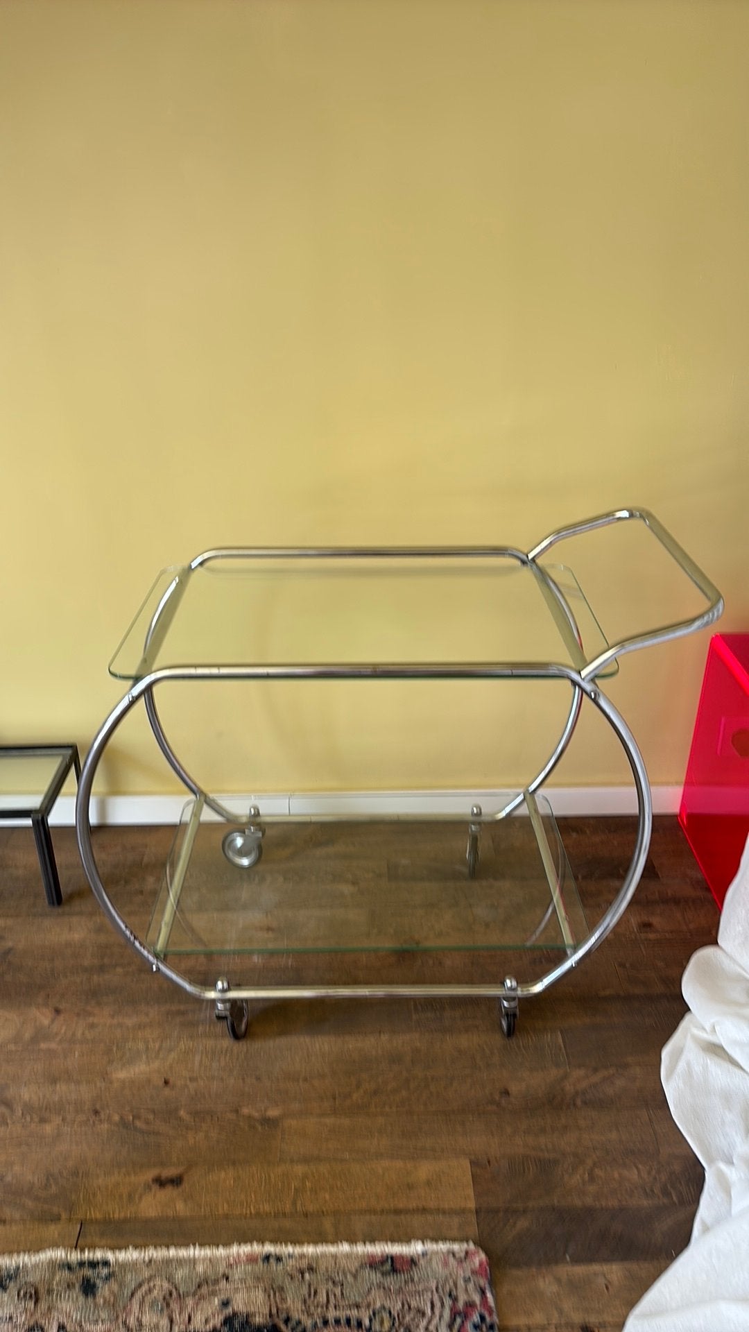 Theewagentje serveerwagen jaren 60?, Ophalen of Verzenden, Gebruikt, Rechthoekig, 50 tot 100 cm