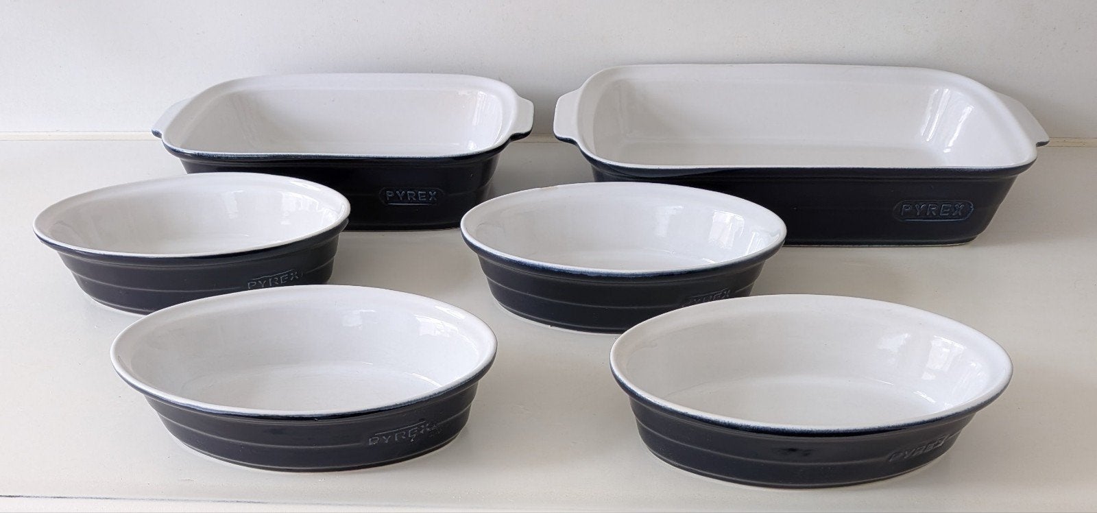 Pyrex ovenschalen blauw wit, Nieuw, Ophalen of Verzenden, Steen/keramiek, Overige merken