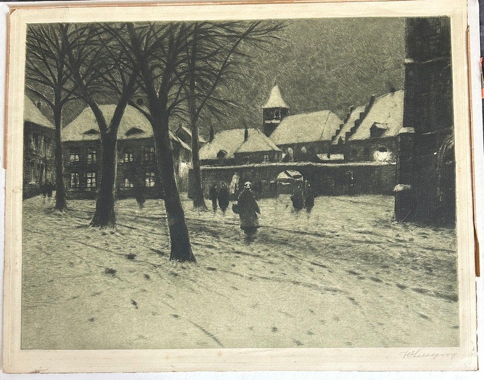 Grote ets Helmuth Liesegang (1857-1945), Antiek en Kunst, Kunst | Schilderijen | Klassiek, Ophalen of Verzenden