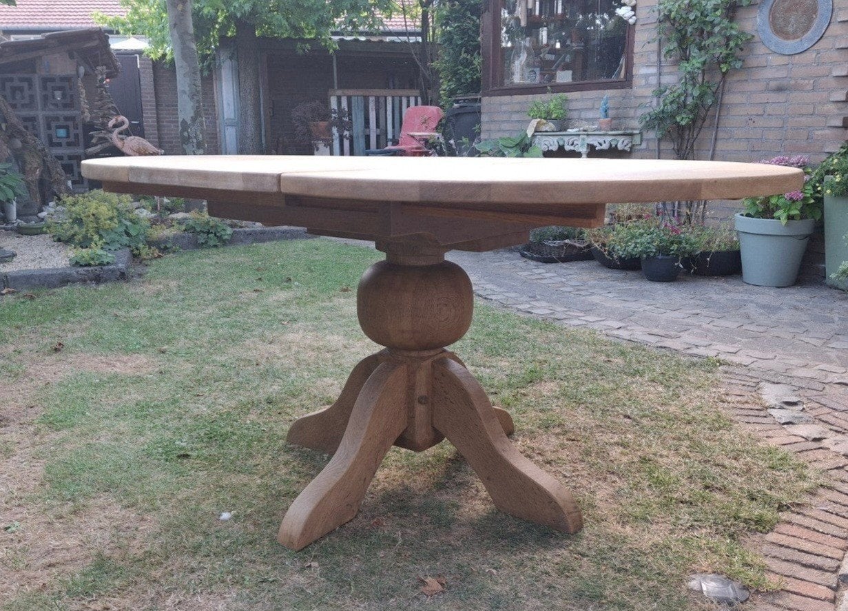 Ronde/ovale bolpoottafel kloostertafel eettafel. 120/160 cm, 100 tot 150 cm, Eikenhout, Ophalen of Verzenden, Zo goed als nieuw