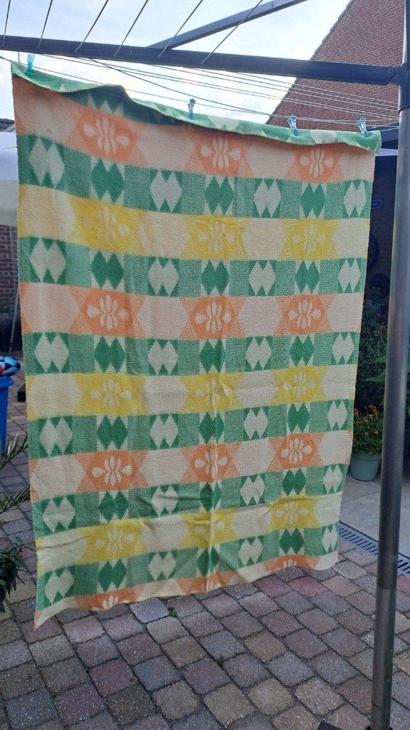Vintage deken 190x140 cm - Retro patroon, Gebruikt, 100 tot 150 cm, Onbekend, Onbekend