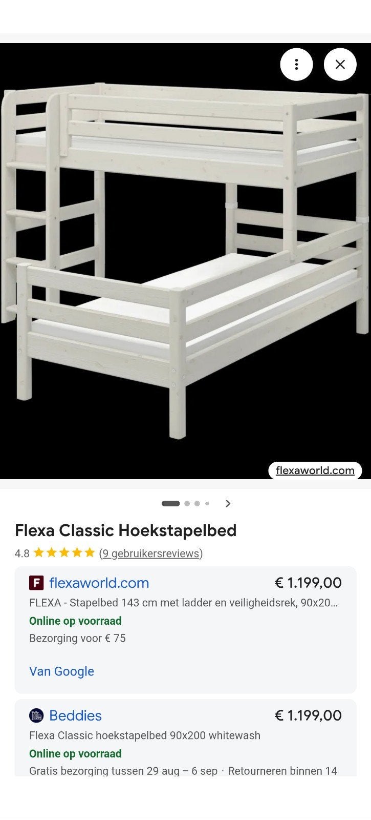 Flexa Classic Hoekstapelbed 90x200 wit met ladder White wash, Ophalen, Gebruikt, Eenpersoons, 90 cm