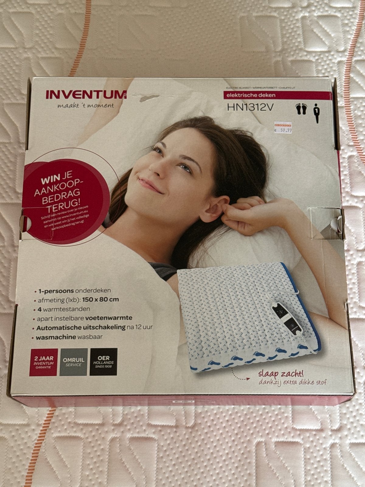 Inventum HN1312V Elektrische Deken - 4 jaar oud, wasbaar, Ophalen of Verzenden, Gebruikt