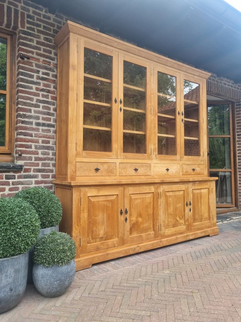 Teak buffetkast/vitrinekast GRATIS LEVERING, Ophalen, Met deur(en), 200 cm of meer, Teakhout