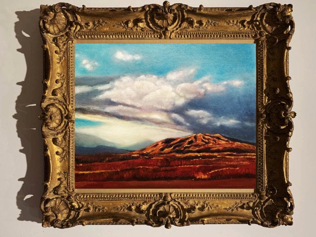 "Berglandschap" Schilderij, Antiek en Kunst, Verzenden, Olieverf, Textiel, Landschap