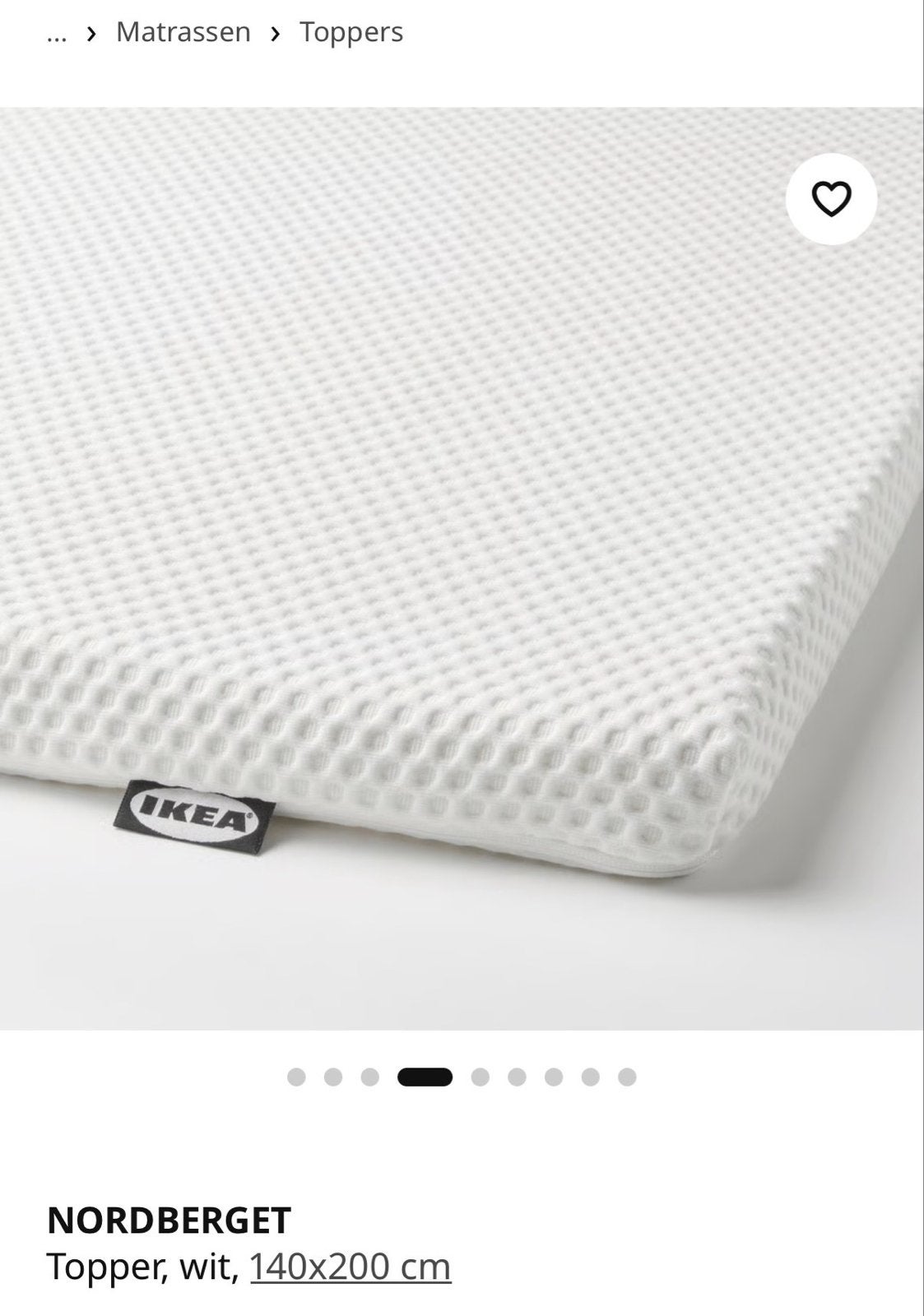 Nieuwe IKEA NORDBERGET Topper 140x200 cm + bon voor garantie, Ophalen, Tweepersoons, 140 cm, Zo goed als nieuw
