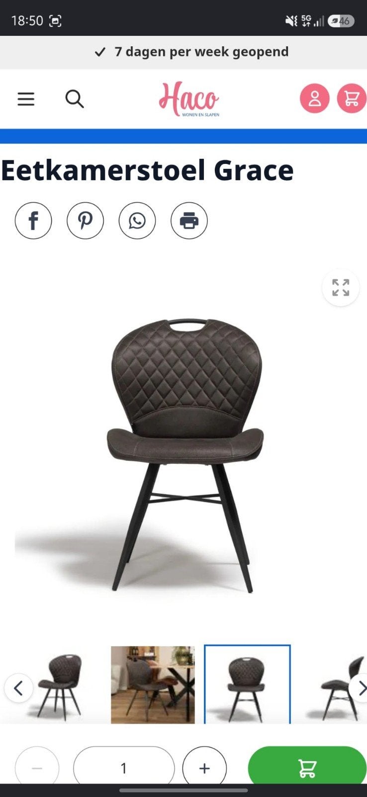 4 stoelen Grace  voor 70 euro, Ophalen, Gebruikt, Vier