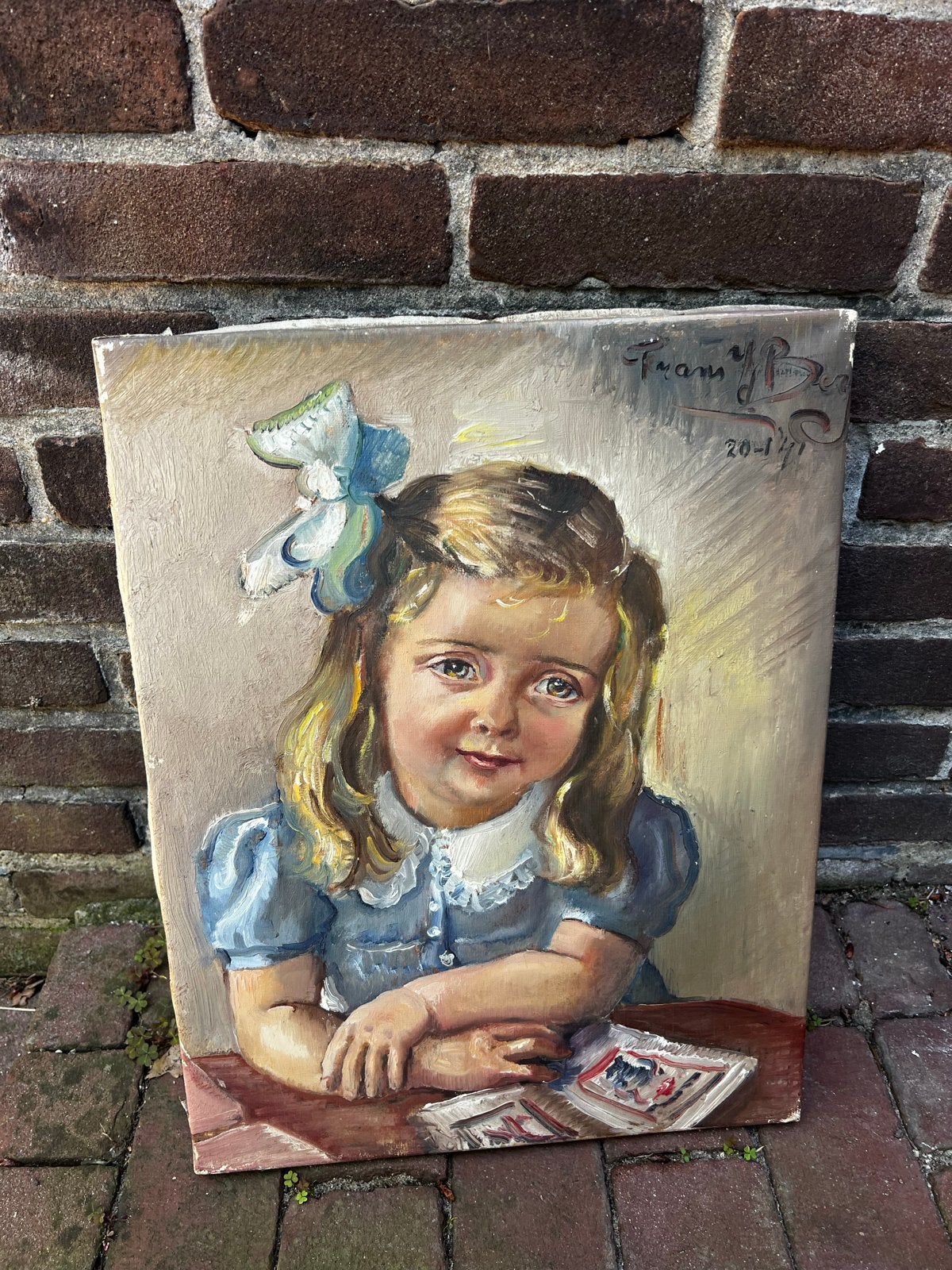 Vintage olieverfschilderij: Portret van een meisje, Ophalen of Verzenden