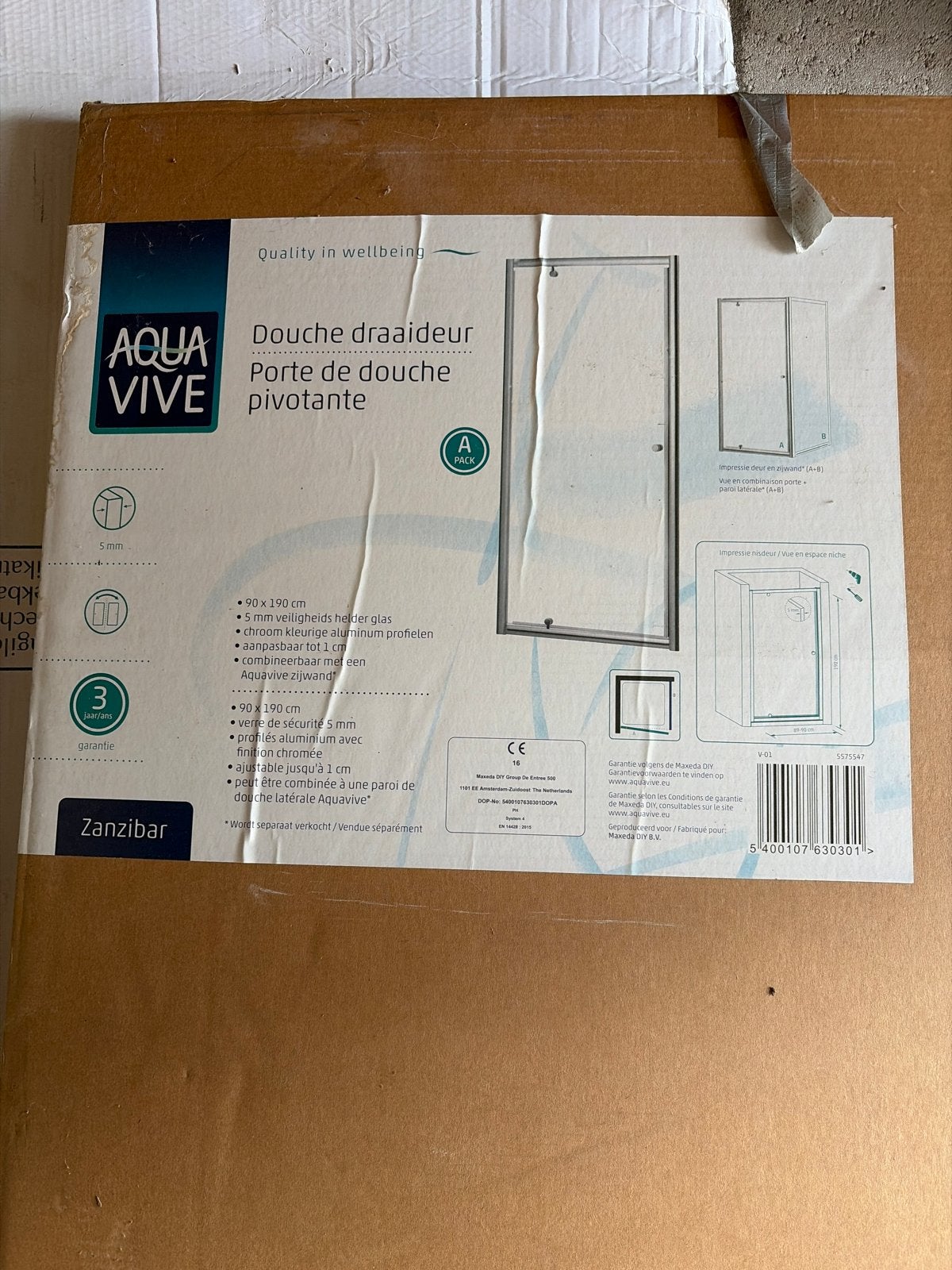 Aqua Vive Douche draaideur 90x190 cm - Zanzibar, Ophalen, Nieuw, Chroom, Douche