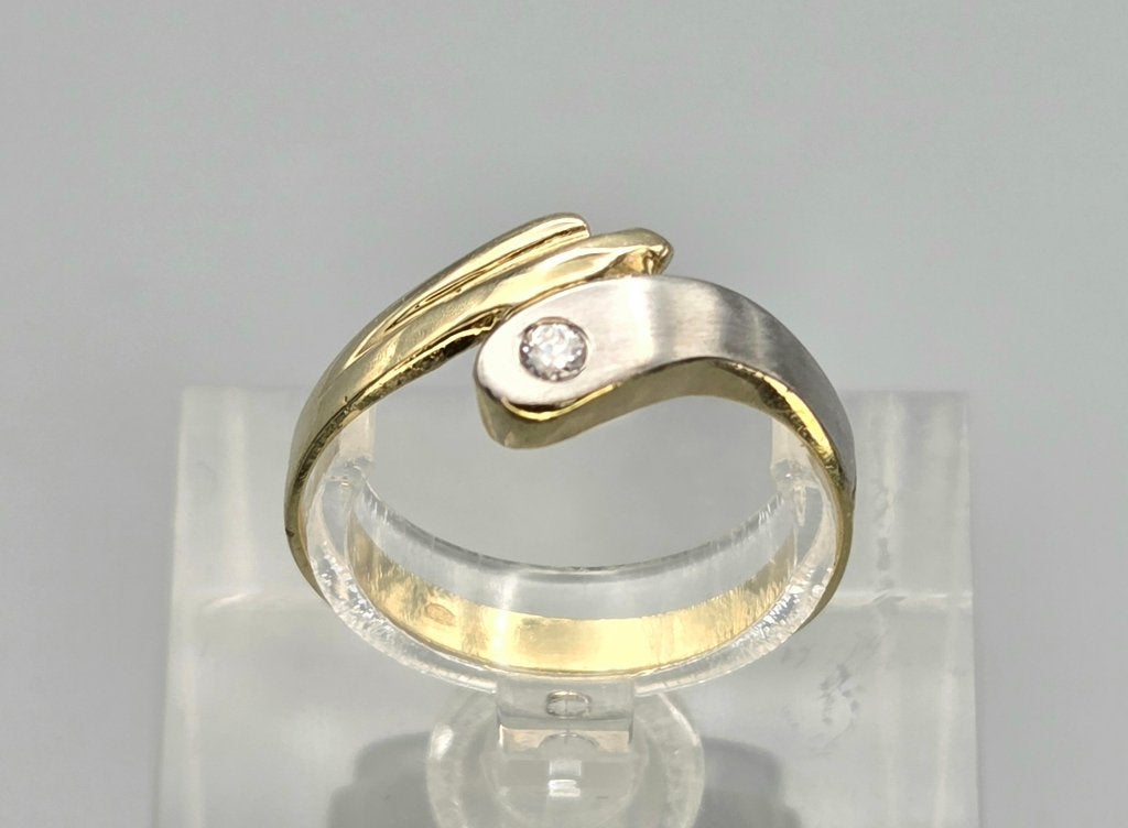 Gouden Vintage design bi-color ring met zirkonia. 2026/555