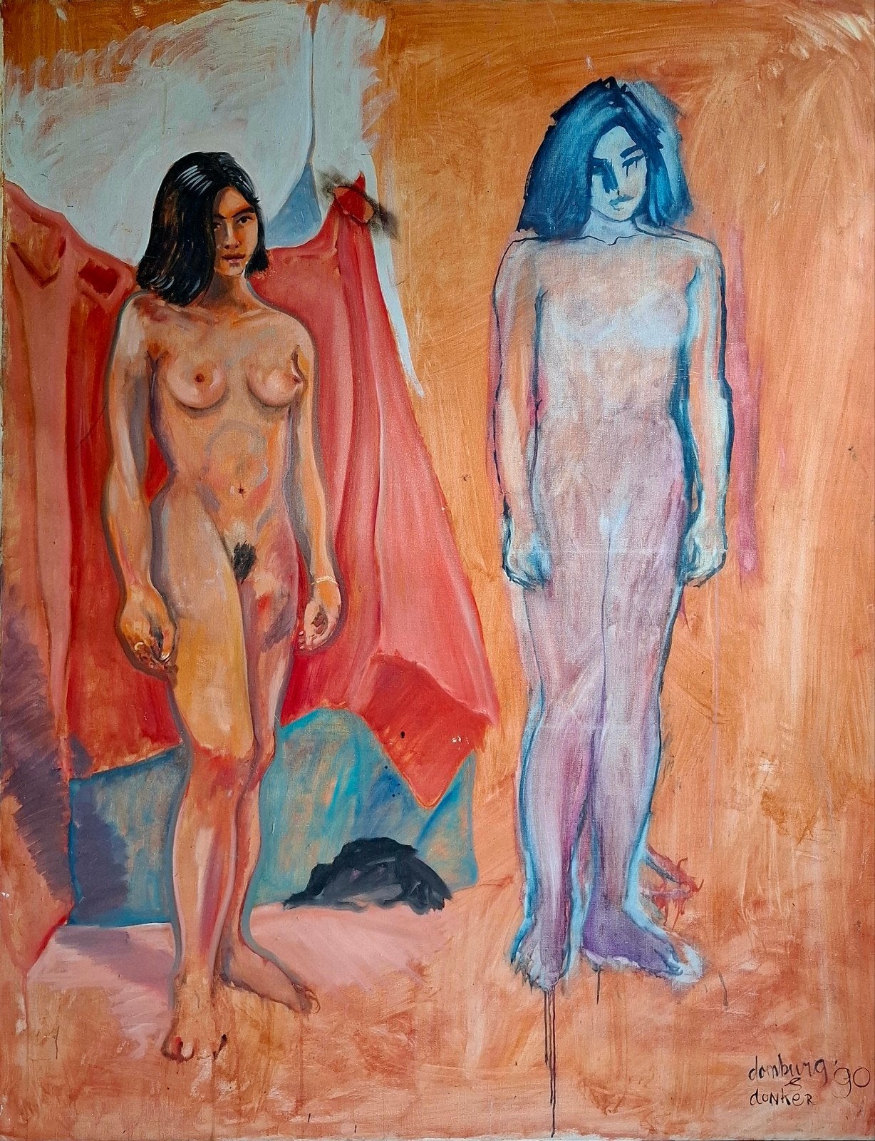 Duo schilderij Domburg/Donker, Ophalen of Verzenden