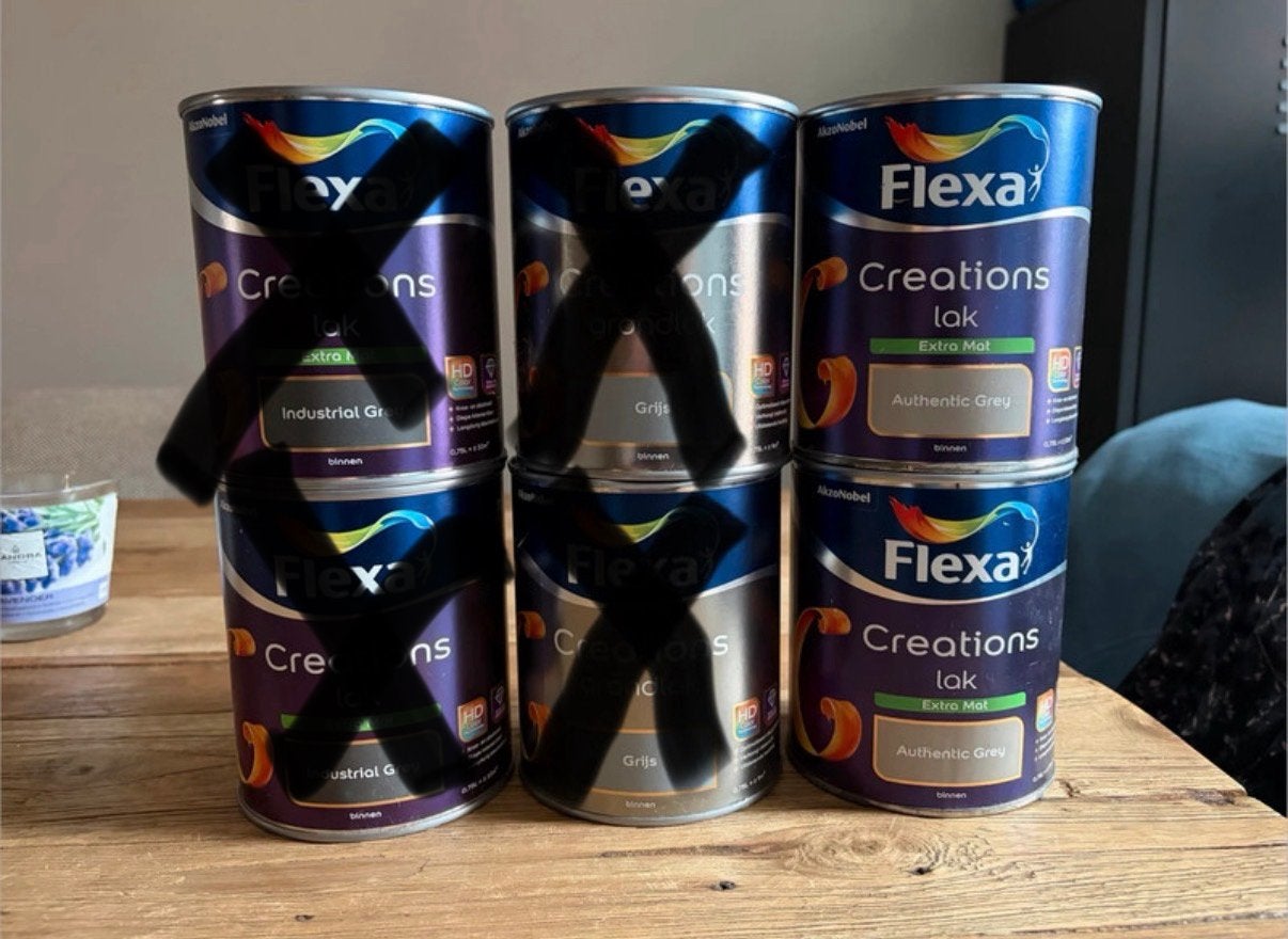 Nieuw! Flexa creations lak Industrial en Authentic grey, Ophalen of Verzenden, Nieuw, Grijs, Lak