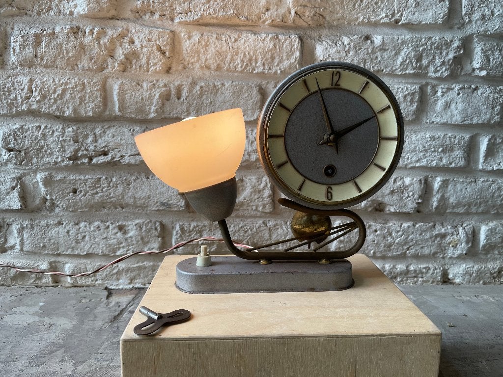 vintage tafellamp met klok, Ophalen of Verzenden