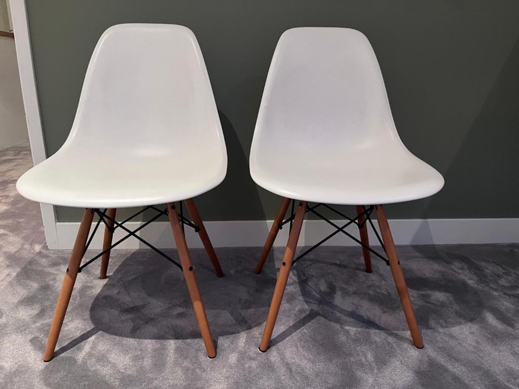 Eames plastic Side Chair DSW - wit/essen, Ophalen of Verzenden, Wit