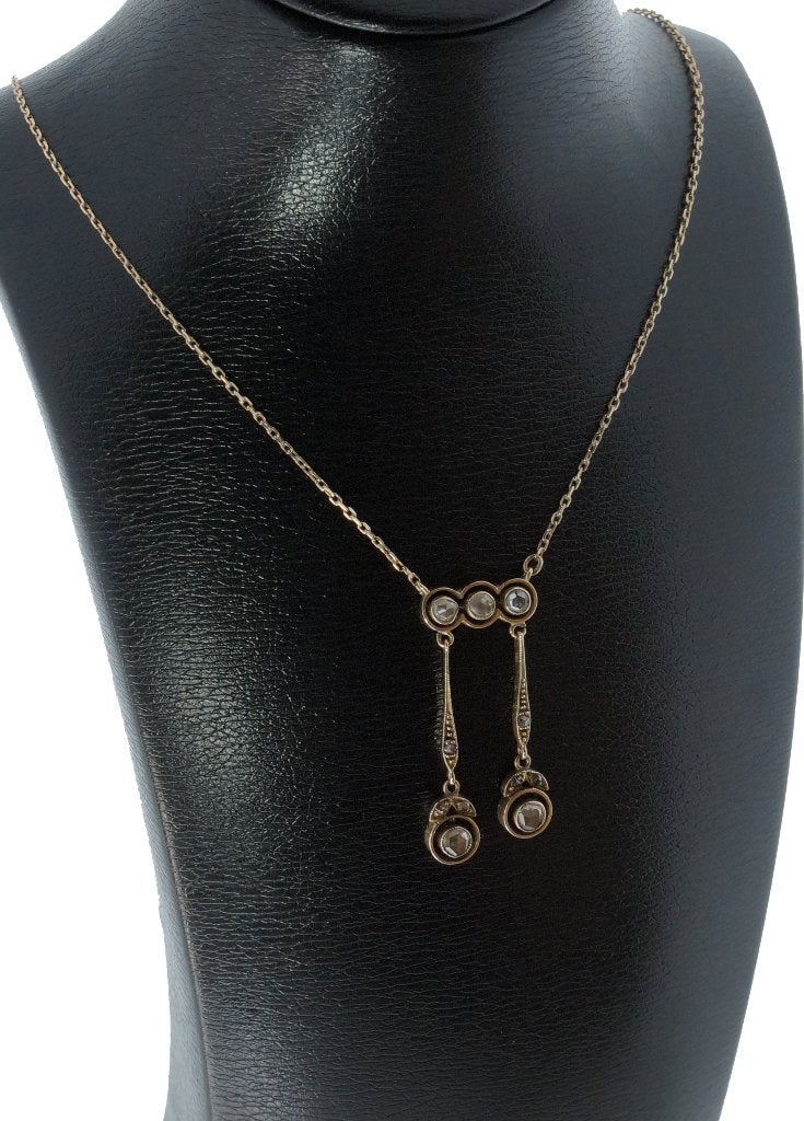Diamant art deco antieke 14k gouden hanger en ketting dames, Verzenden, Goud, Ketting, Met edelsteen