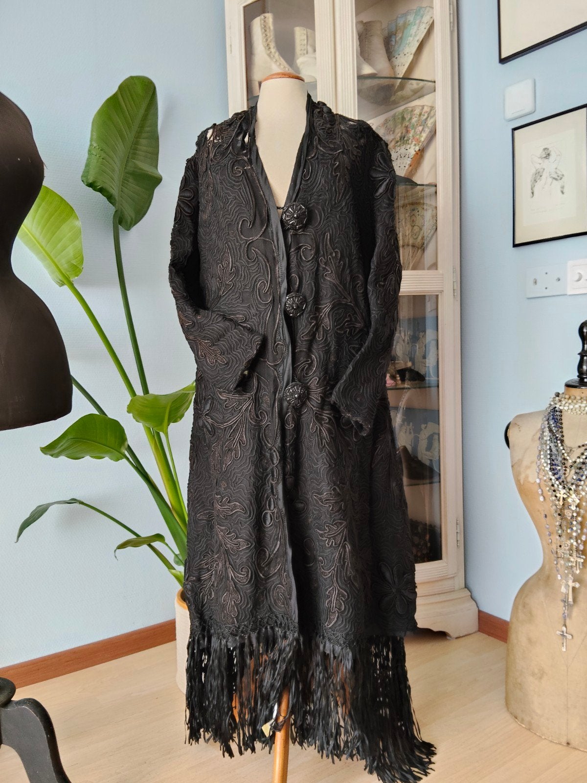 Antiek zijde kanten pelerine cape mantel edwardiaans, Antiek en Kunst, Ophalen of Verzenden, Dames